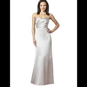 Dessy Collection Strapless Silver Gown